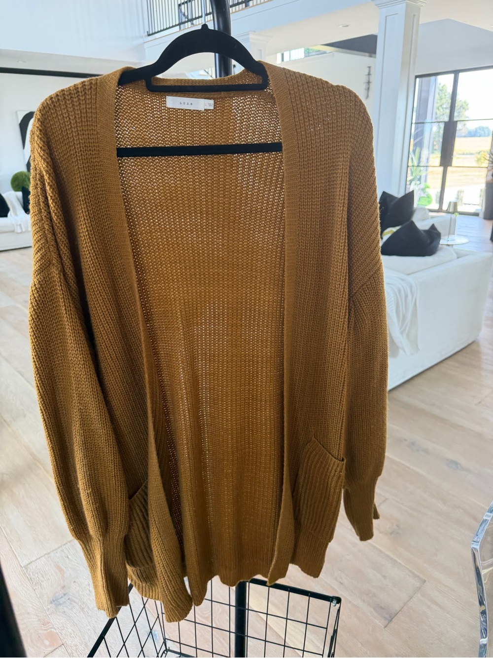 Lush Open-Front Cardigan in Mustard Brown